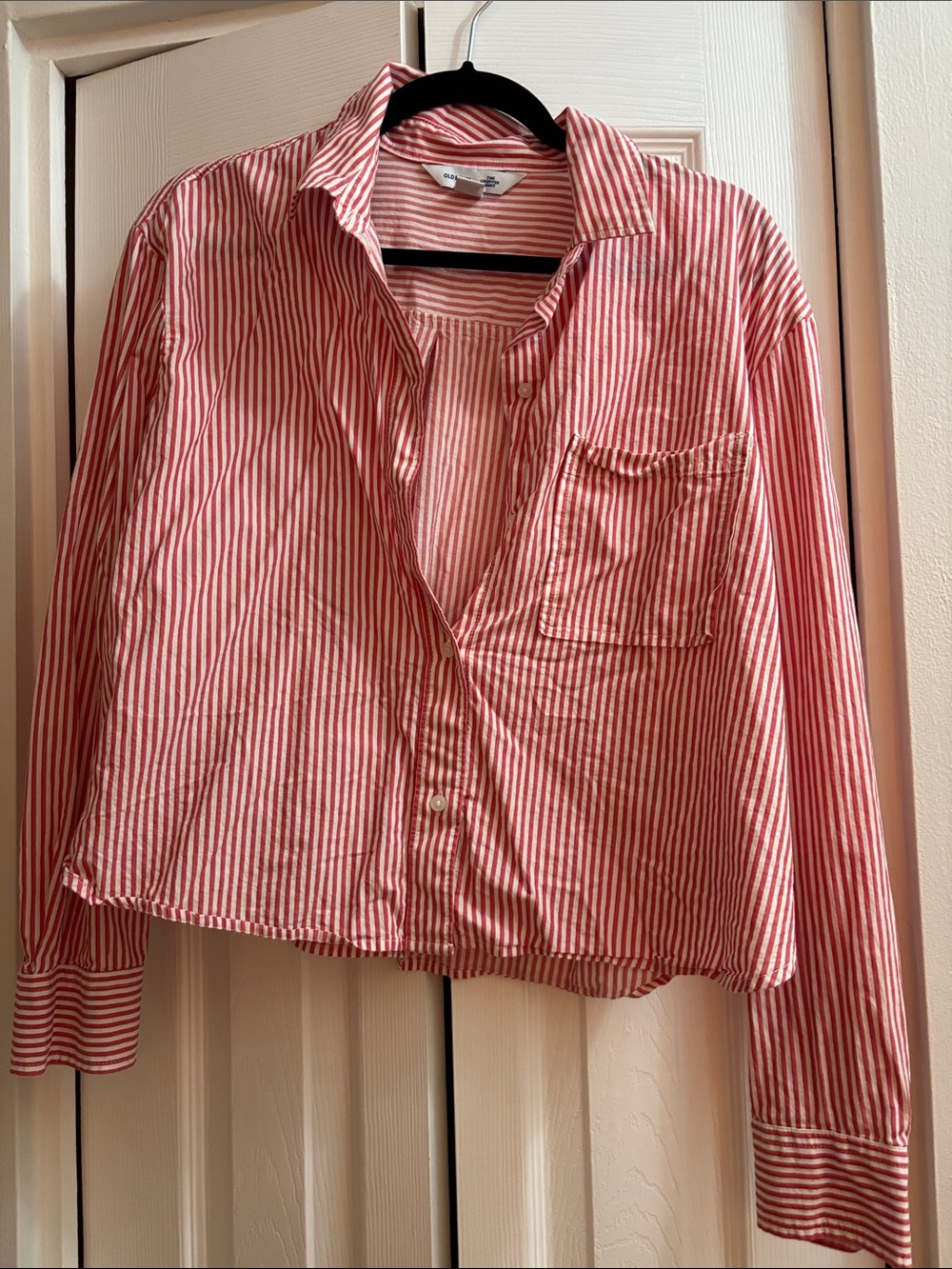 Old Navy Red and White Striped Button-Up Shirt